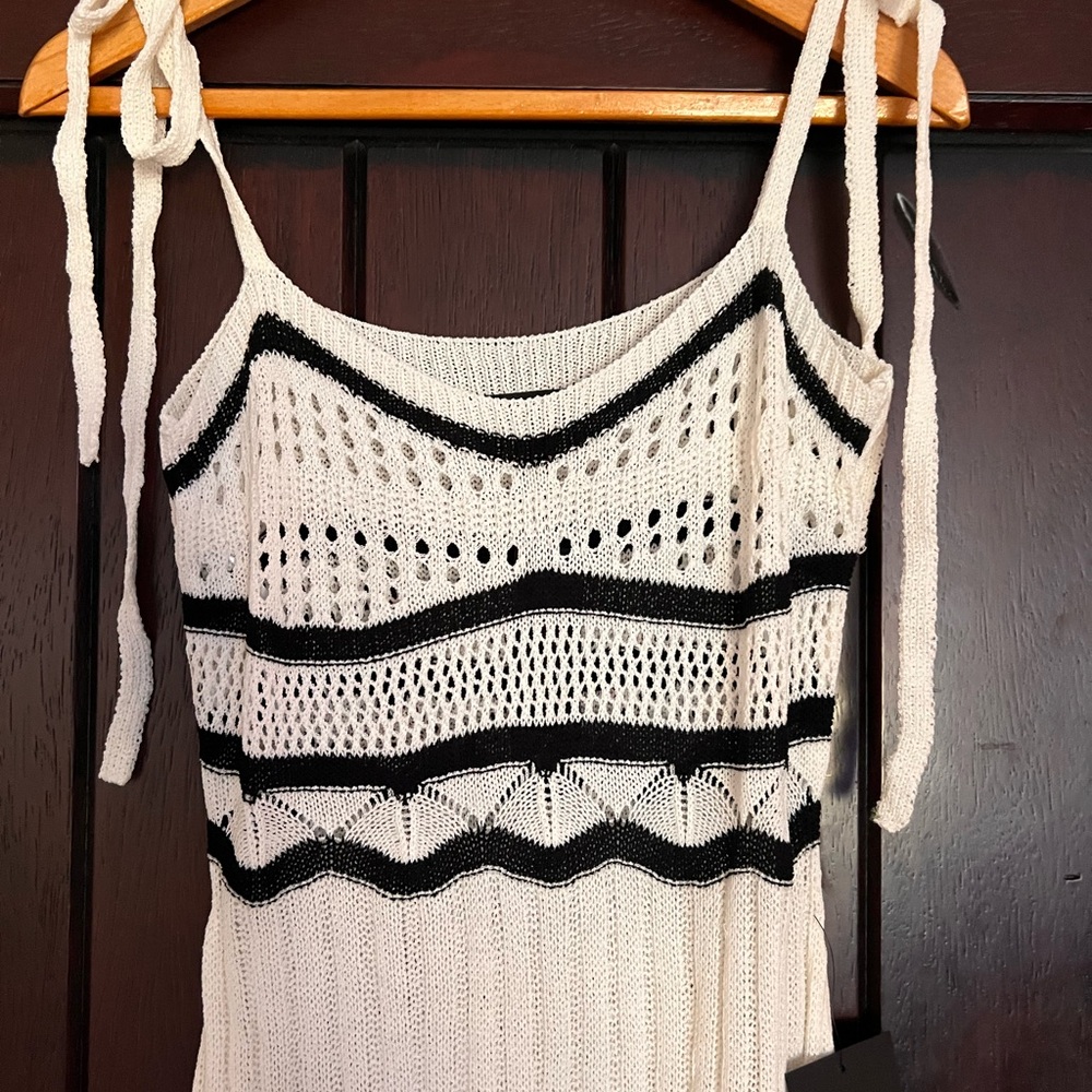 Olyssia Ivory and Black Knit Tie-Strap Maxi Swim Cover-Up - Picture 4 of 9